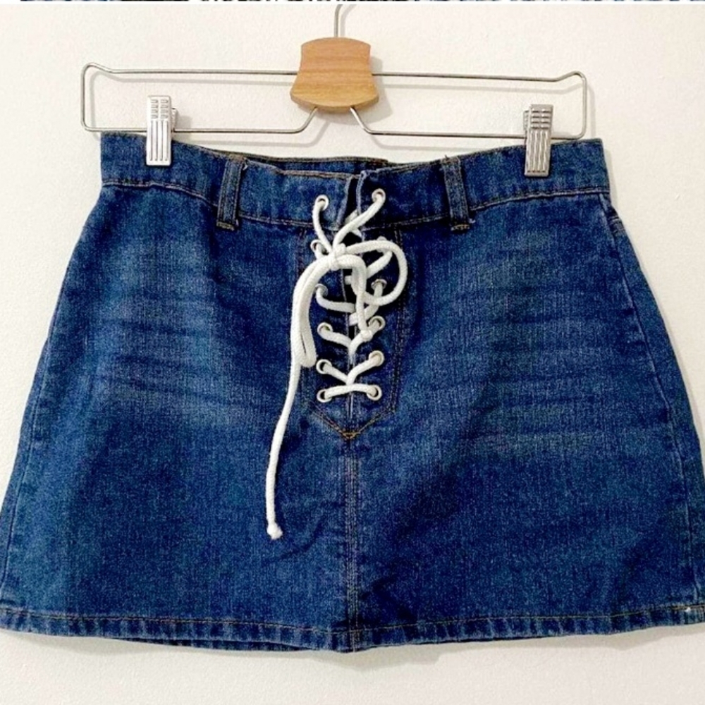 FOREVER 21 Rope Lace-Up Denim Mini Skirt EUC - Picture 10 of 10